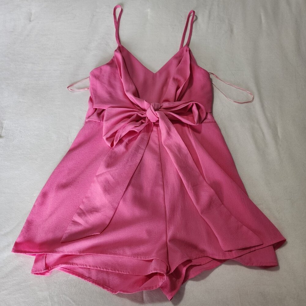 🎀 Blue Blush Pink Bow Front Romper | Size Small
